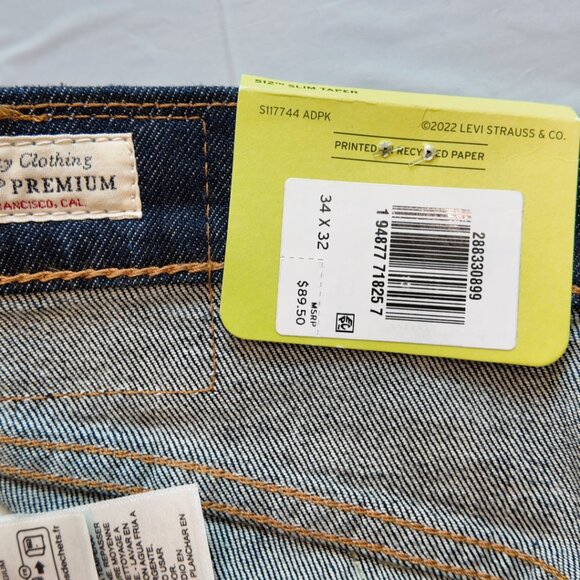 Levi’s Premium | 512 Slim Taper Stretch Jeans | Dark Wash | 34 W x 32 L | NWT - Picture 2 of 9